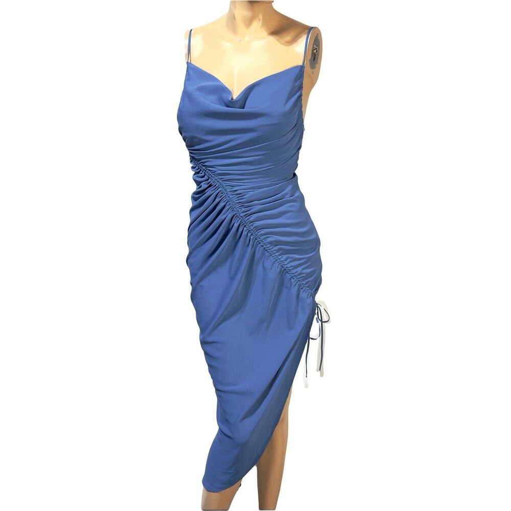 Abercrombie & Fitch Cowl Neck Ruched Blue Midi Dress Size XS P Petite NWT